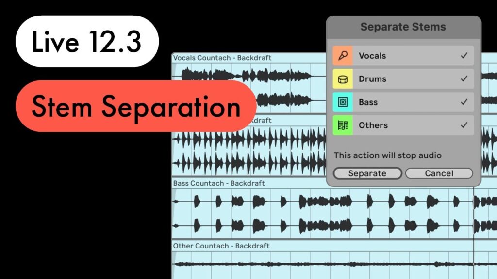 Imatge de la funció de separació de stems a Ableton Live 12.3, ideal per a qui vol estudiar producció musical amb eines professionals.